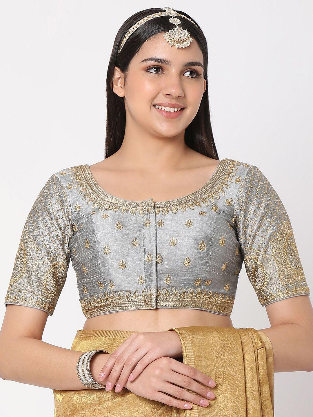 salwar studio grey embroidered saree blouse