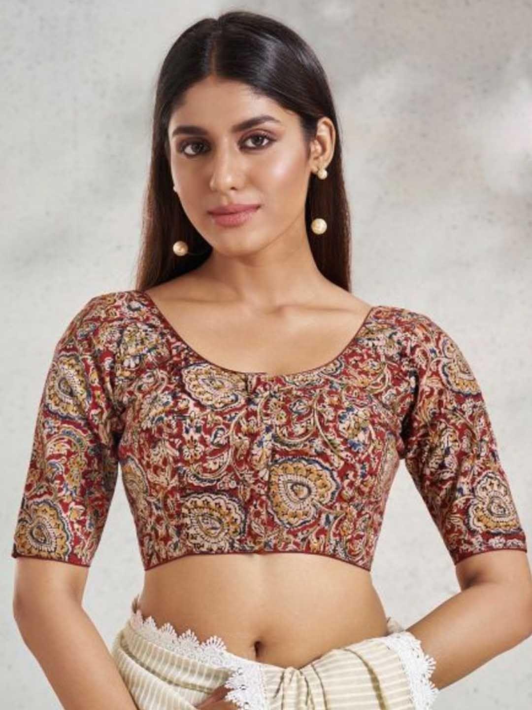 salwar studio kalamkari printed cotton saree blouse