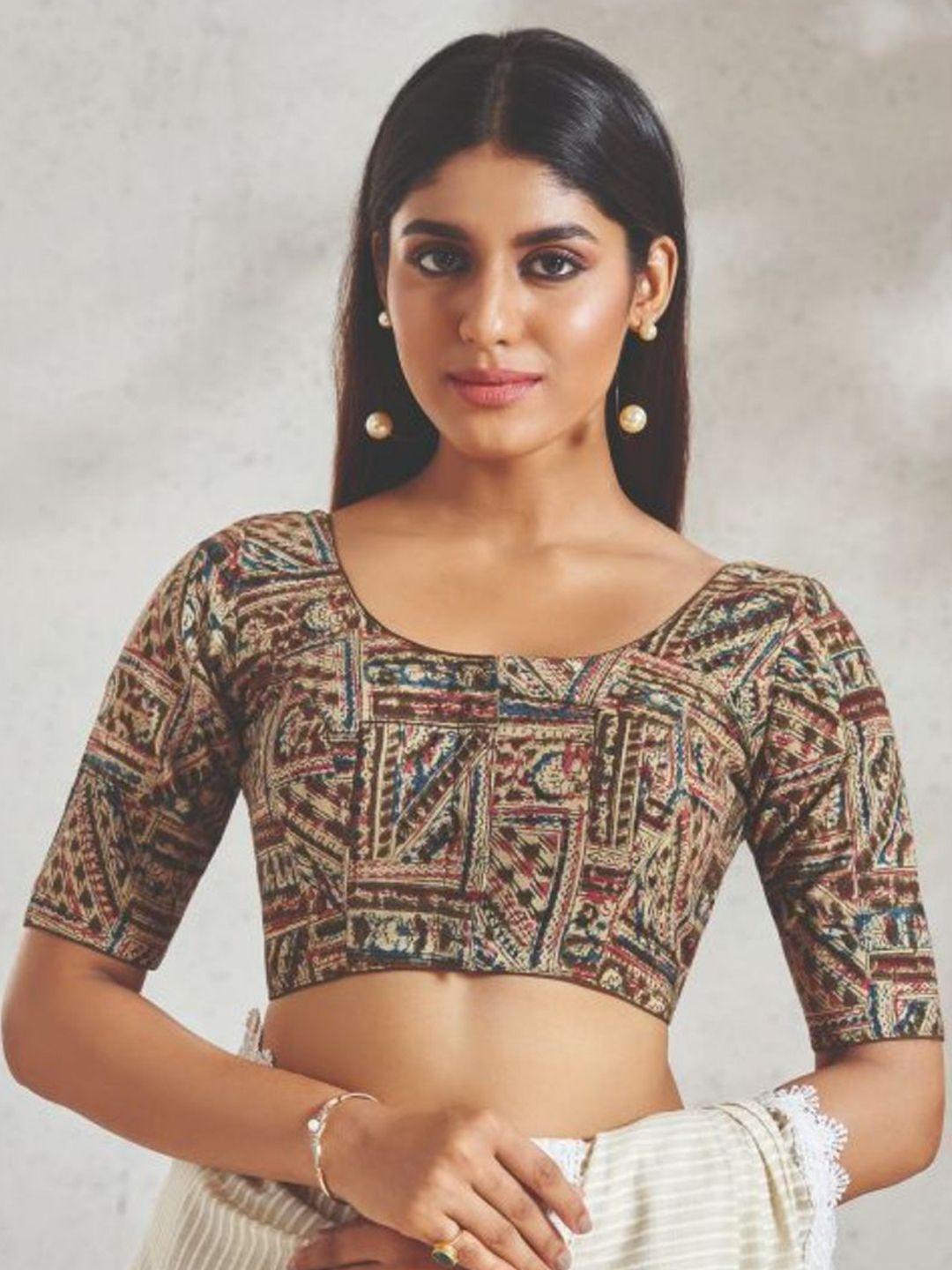 salwar studio kalamkari printed cotton saree blouse