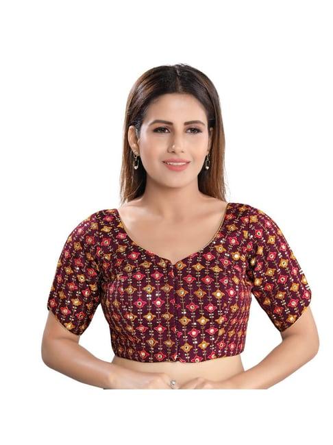 salwar studio maroon blended readymade blouse