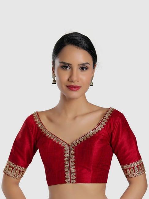 salwar studio maroon embellished readymade blouse