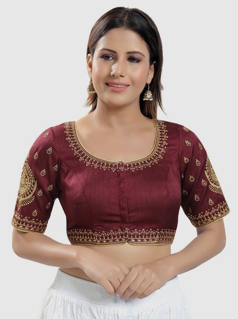 salwar studio maroon embroidered readymade blouse