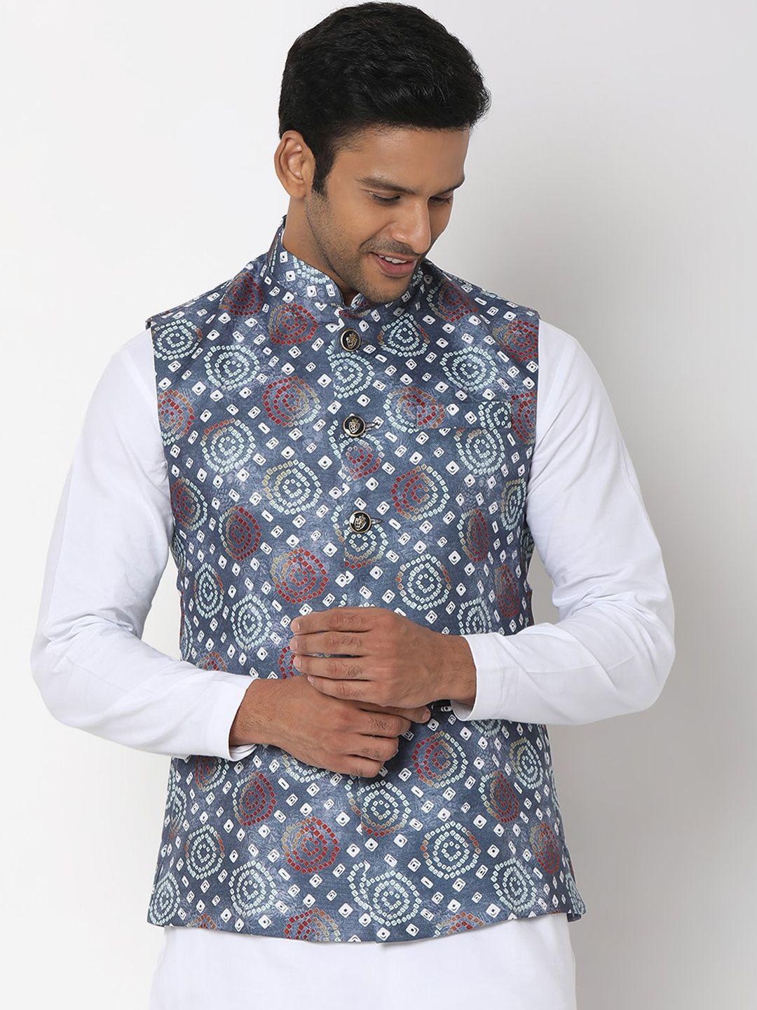 salwar studio men grey digital printed nehru jackets