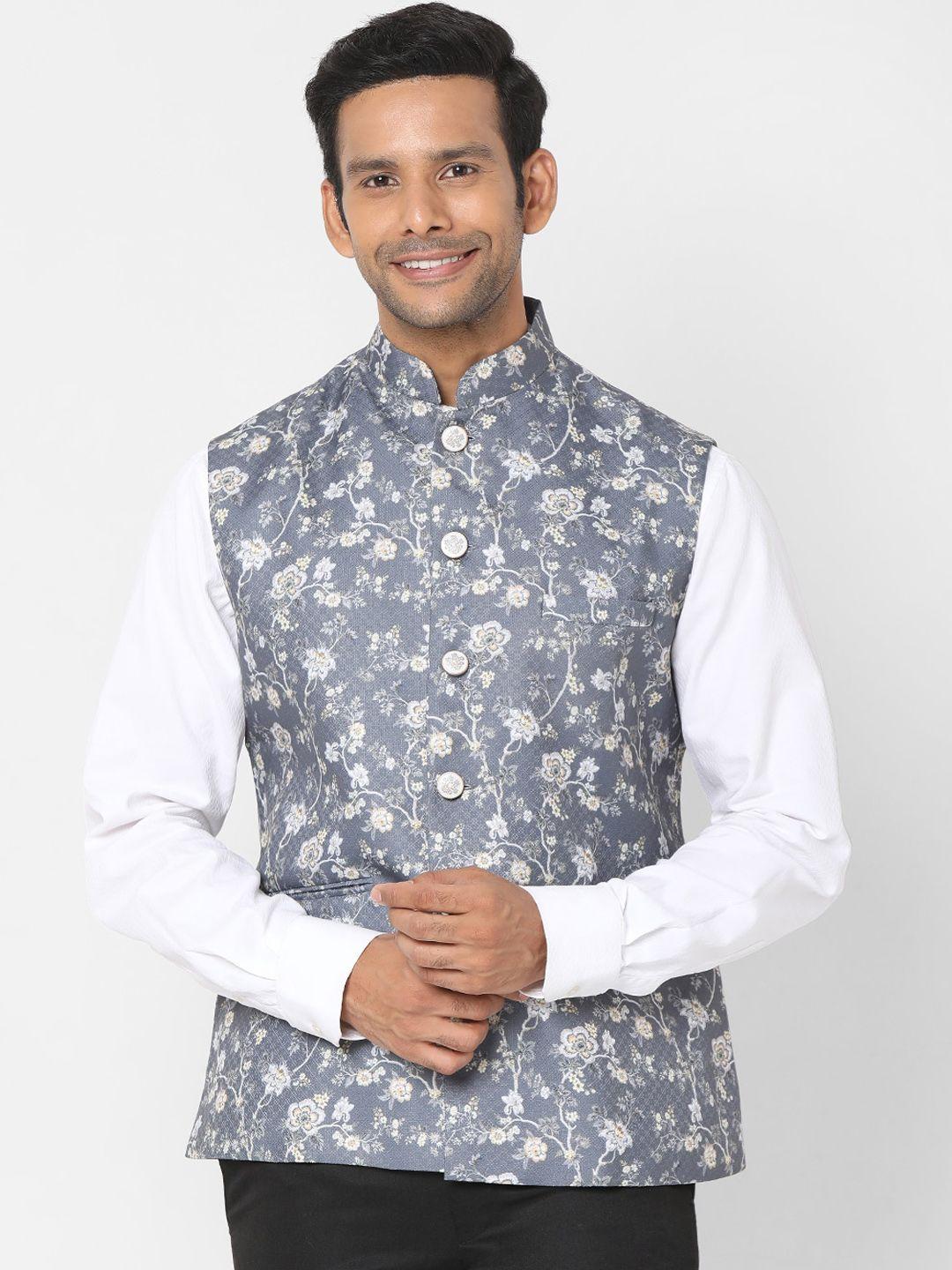 salwar studio men grey embroidered nehru jackets