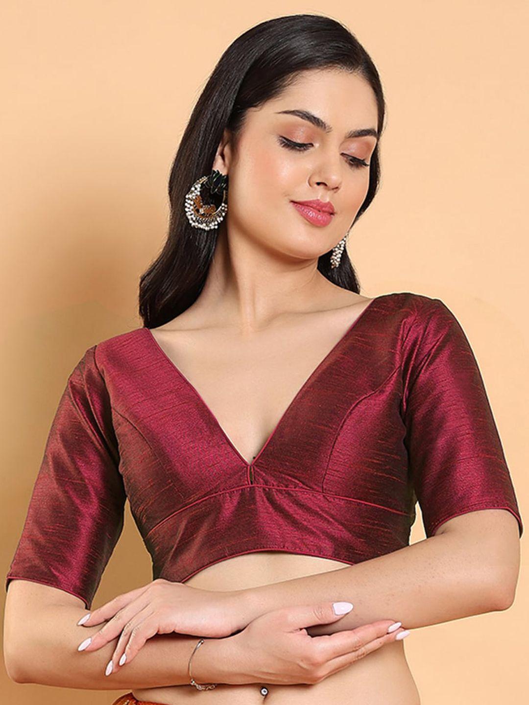 salwar studio mulberry v-neck silk saree blouse