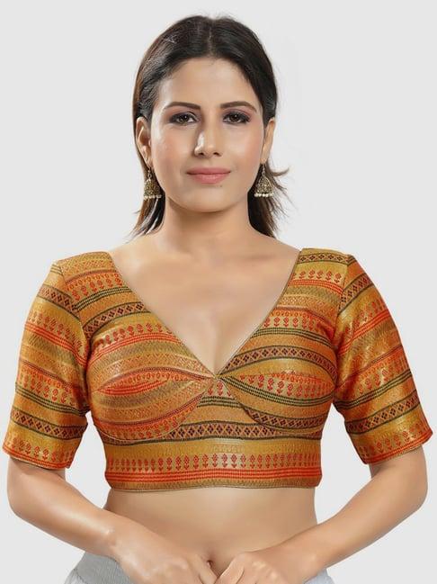 salwar studio mustard printed readymade blouse