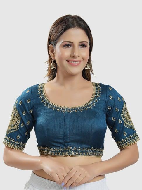 salwar studio navy embroidered readymade blouse