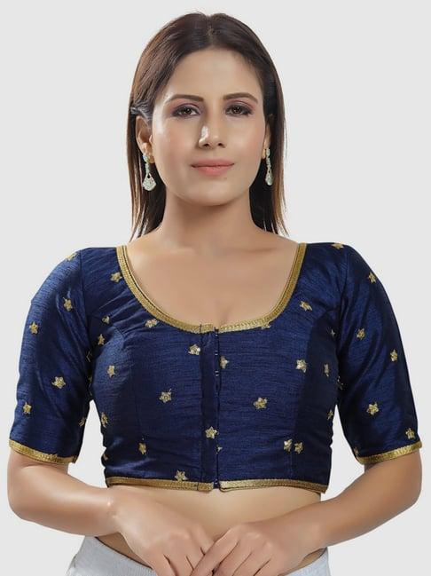 salwar studio navy embroidered readymade blouse