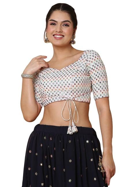 salwar studio off-white embroidered readymade blouse