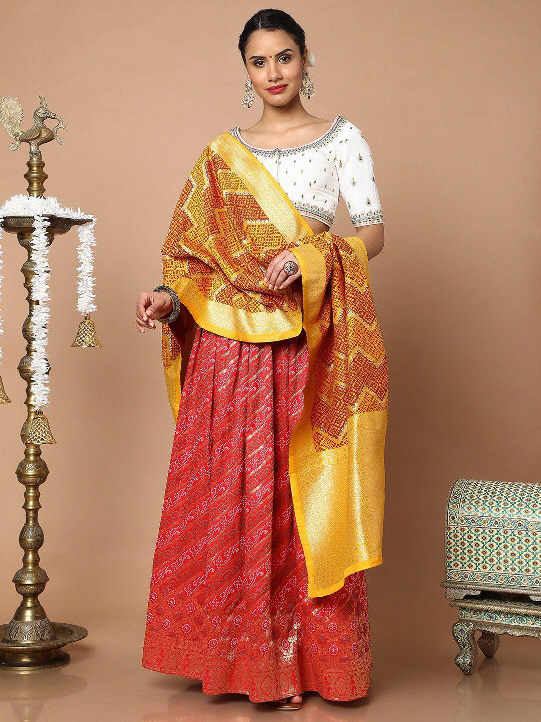salwar studio orange & red woven design dupatta with thread work