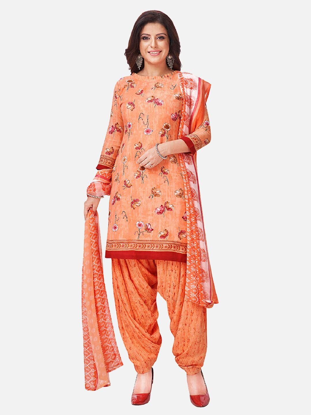 salwar studio orange printed unstitched dress material