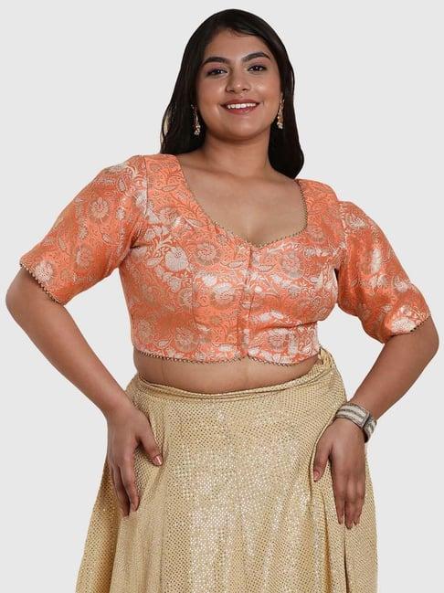 salwar studio orange woven pattern blouse