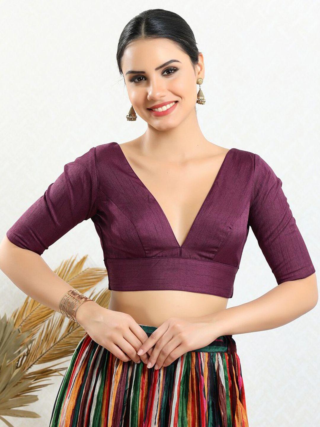salwar studio padded v-neck silk saree blouse