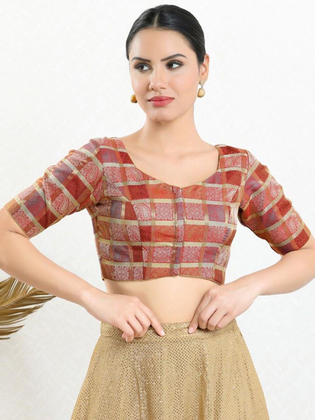salwar studio paisley woven-design jacquard saree blouse