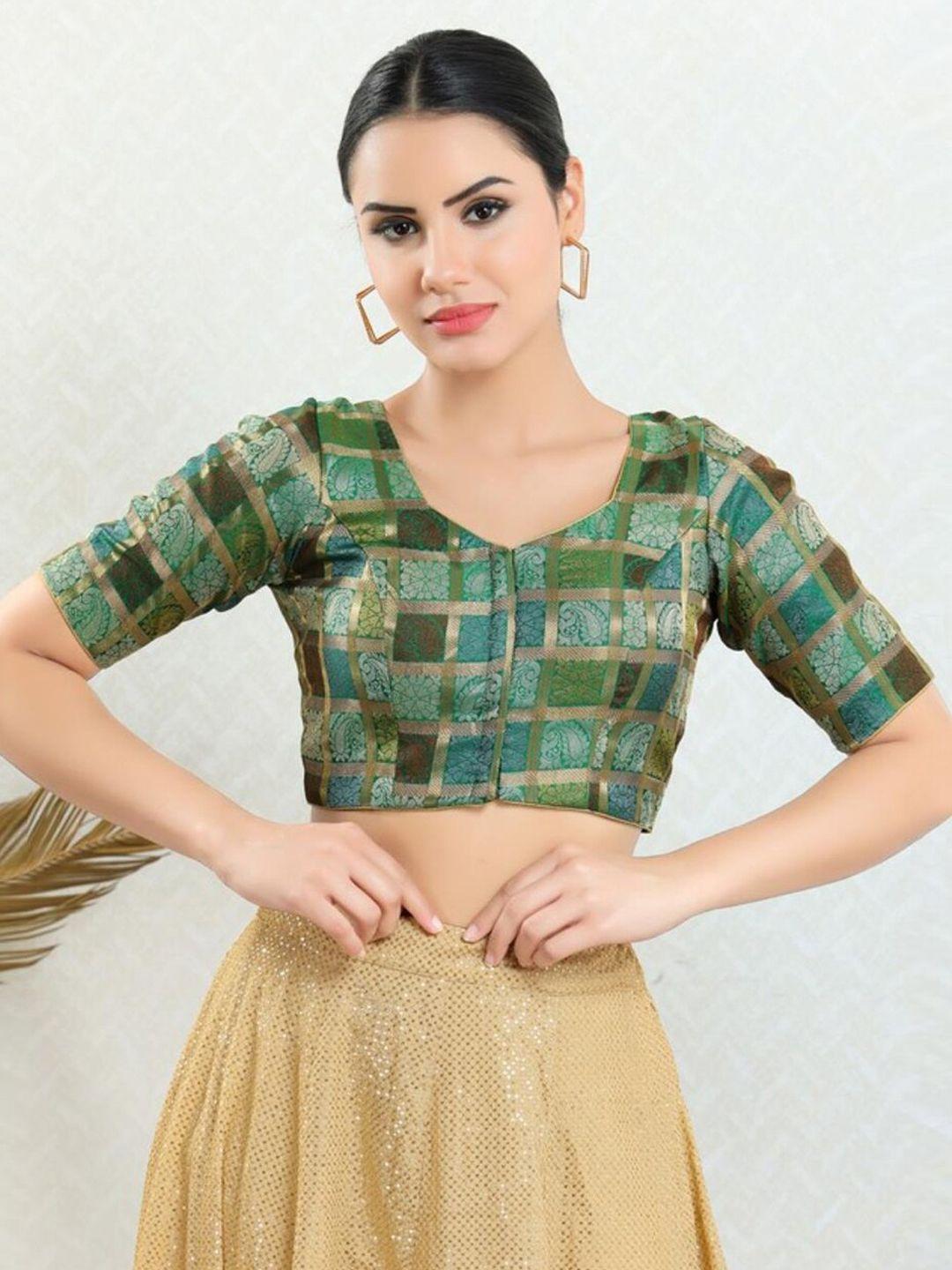 salwar studio paisley woven-design jacquard saree blouse