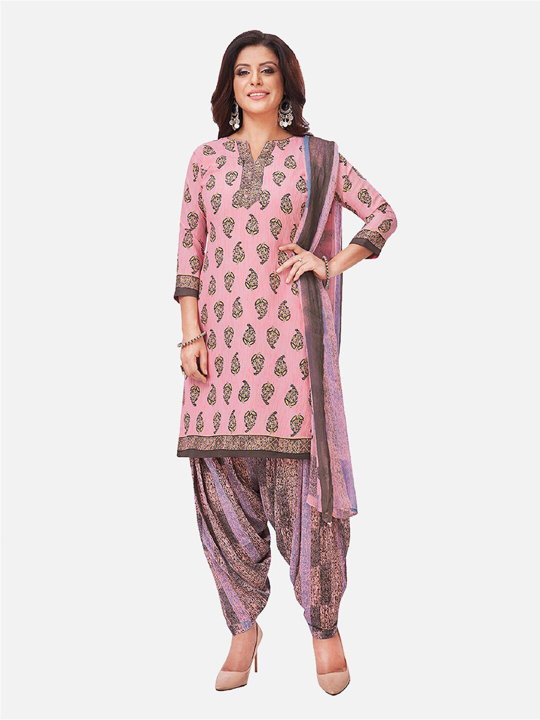 salwar studio pink & purple printed unstitched dress material