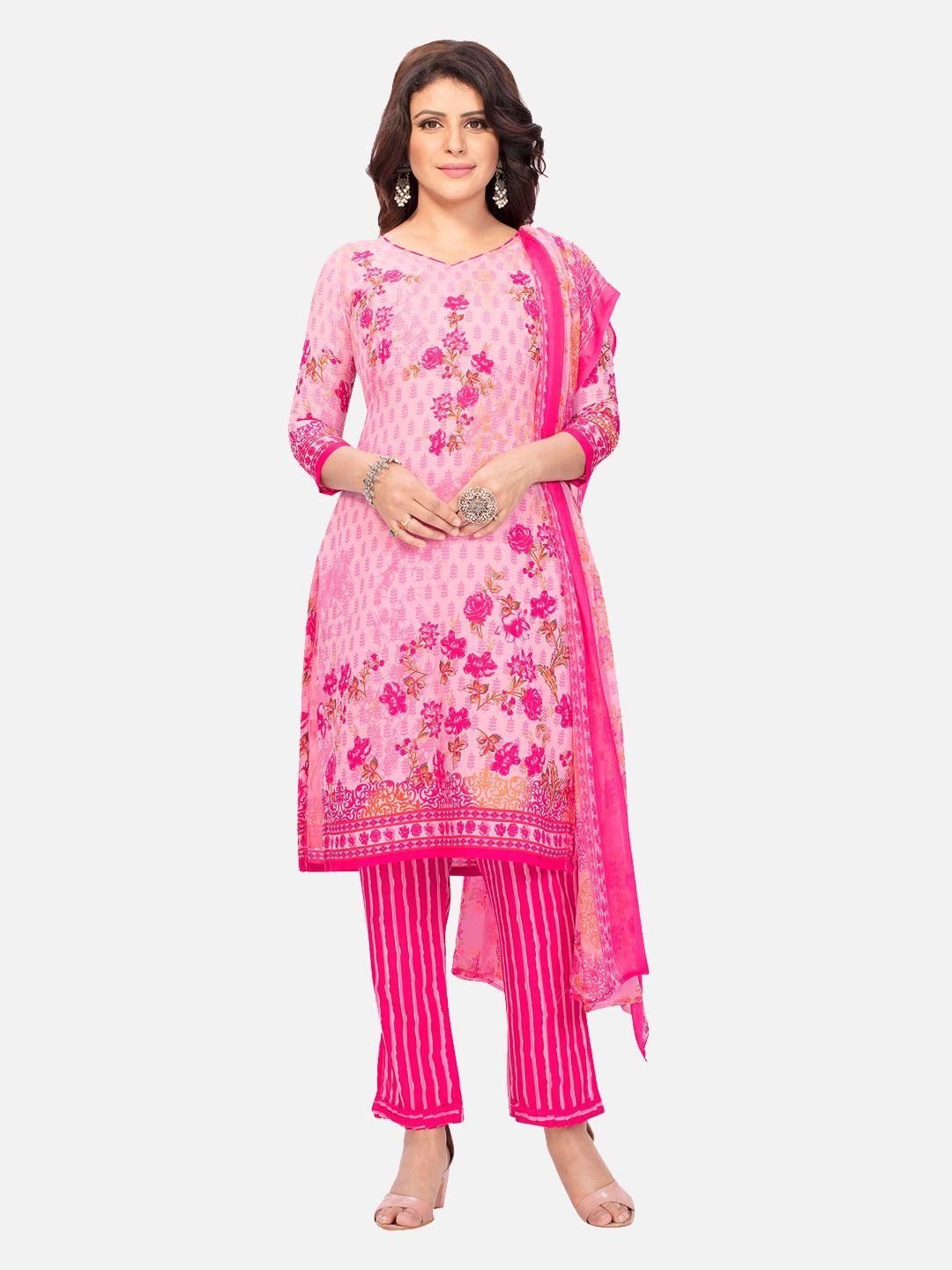 salwar studio pink & yellow printed unstitched dress material