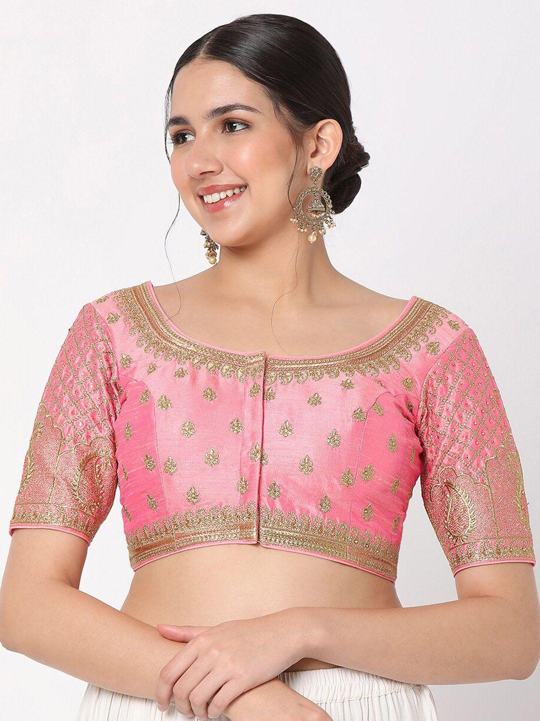 salwar studio pink embroidered saree blouse