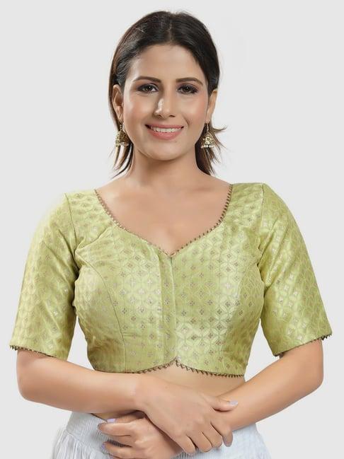 salwar studio pista green printed readymade blouse