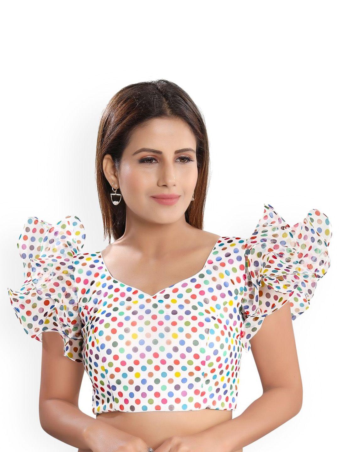 salwar studio polka dots printed silk saree blouse