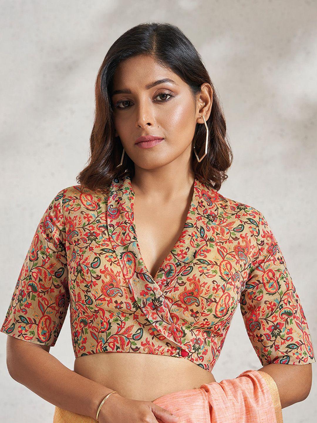 salwar studio printed cotton saree blouse