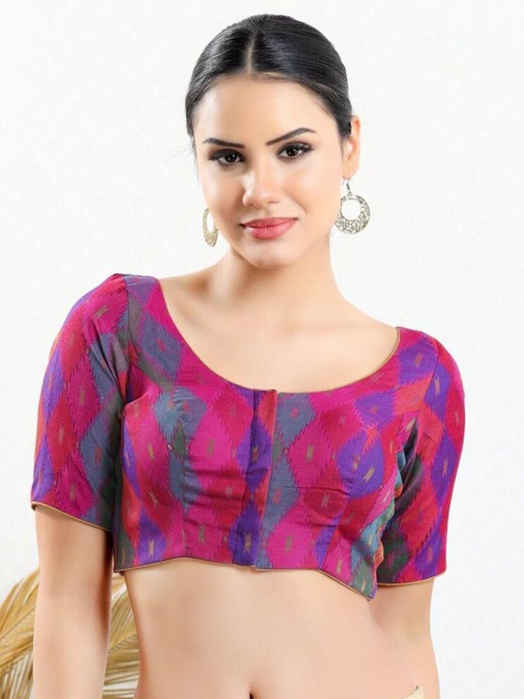 salwar studio printed jacquard readymade saree blouse
