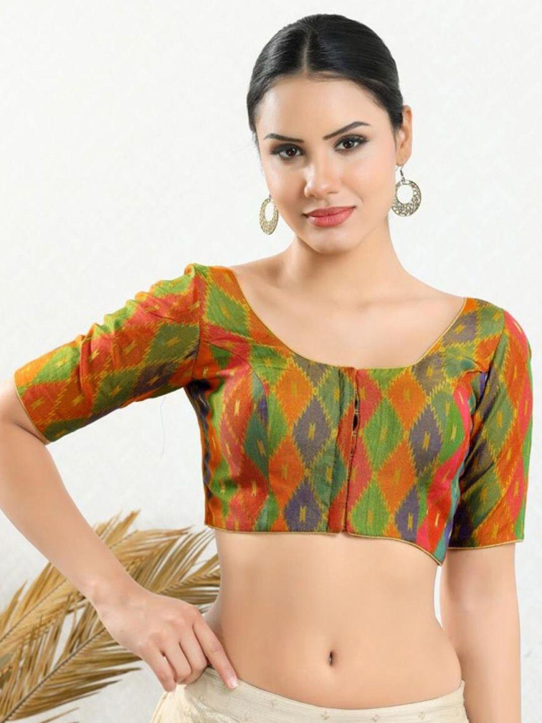 salwar studio printed jacquard readymade saree blouse