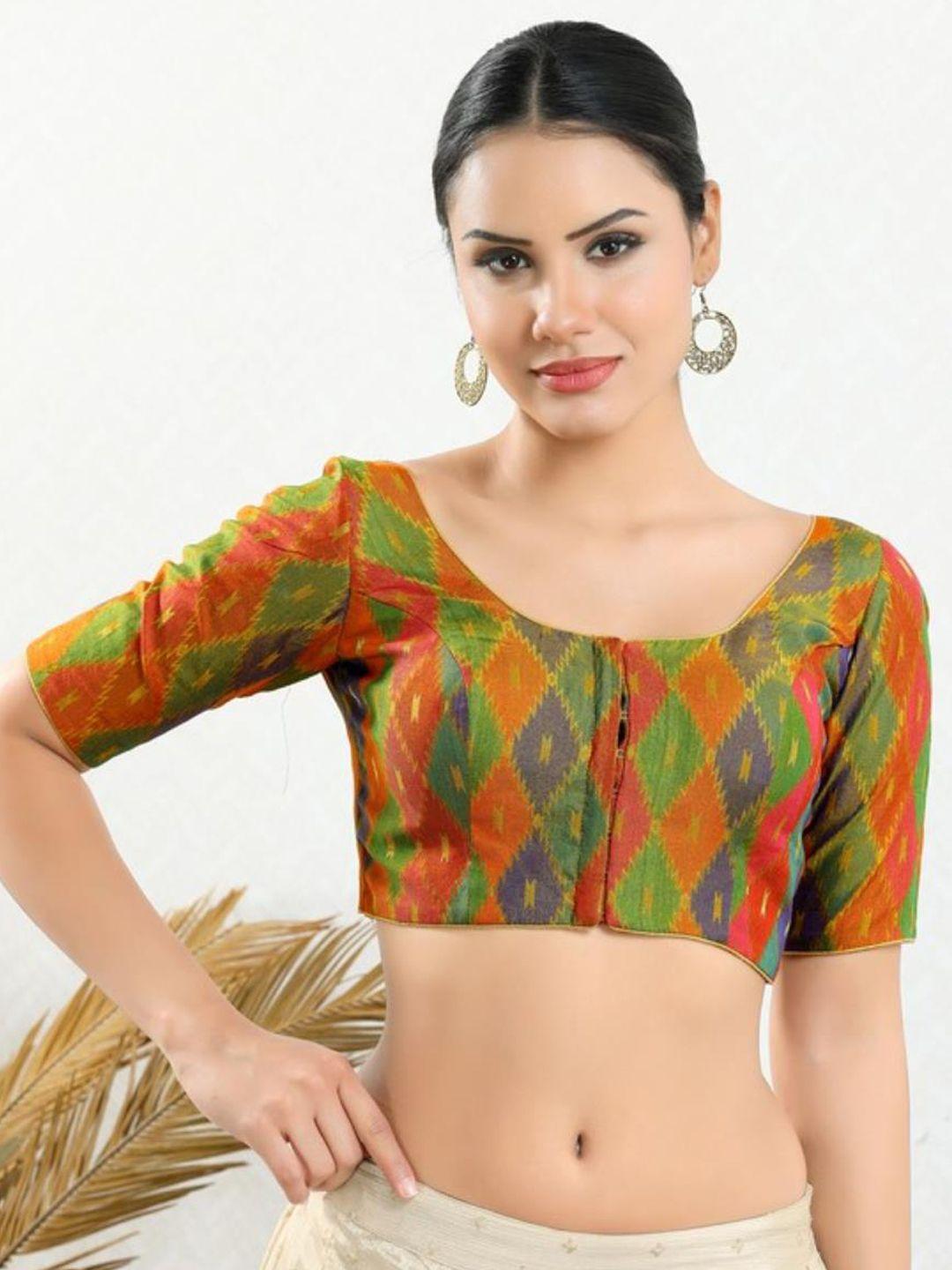 salwar studio printed padded jacquard readymade saree blouse