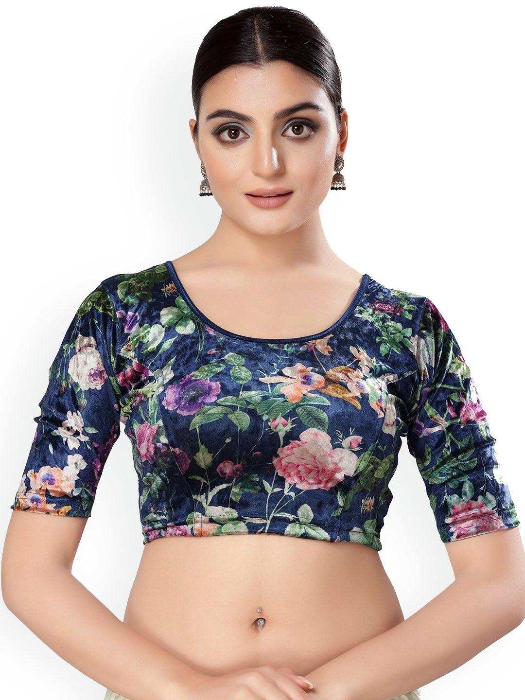salwar studio printed stretchable velvet saree blouse