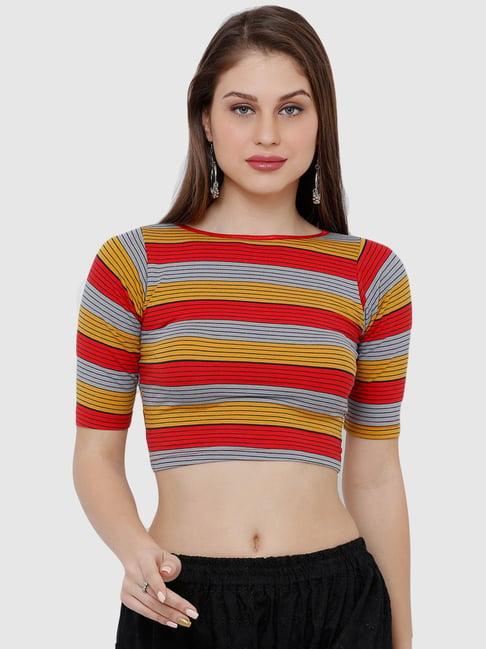 salwar studio red & yellow cotton striped blouse