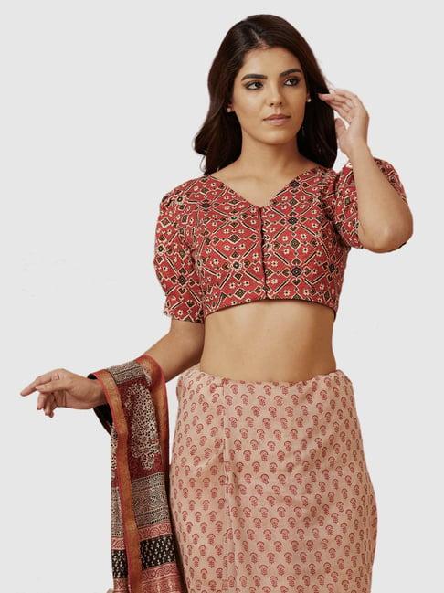 salwar studio red cotton printed blouse