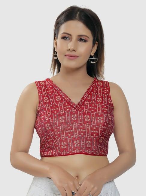 salwar studio red cotton printed readymade blouse