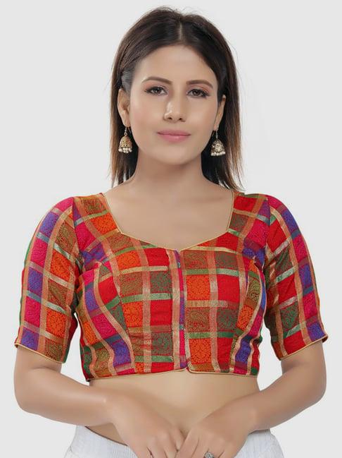 salwar studio red printed readymade blouse