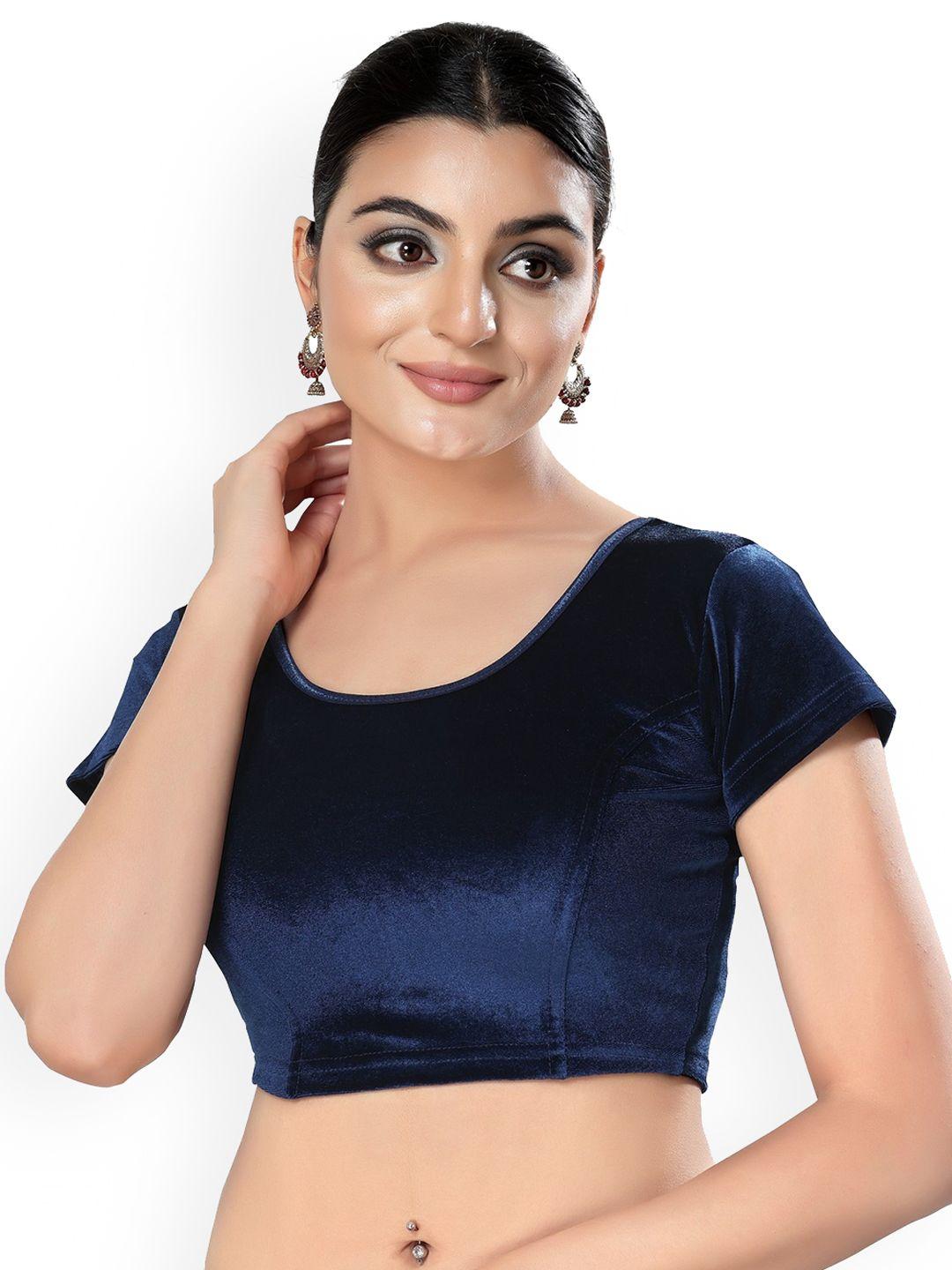 salwar studio round neck stretchable velvet saree blouse