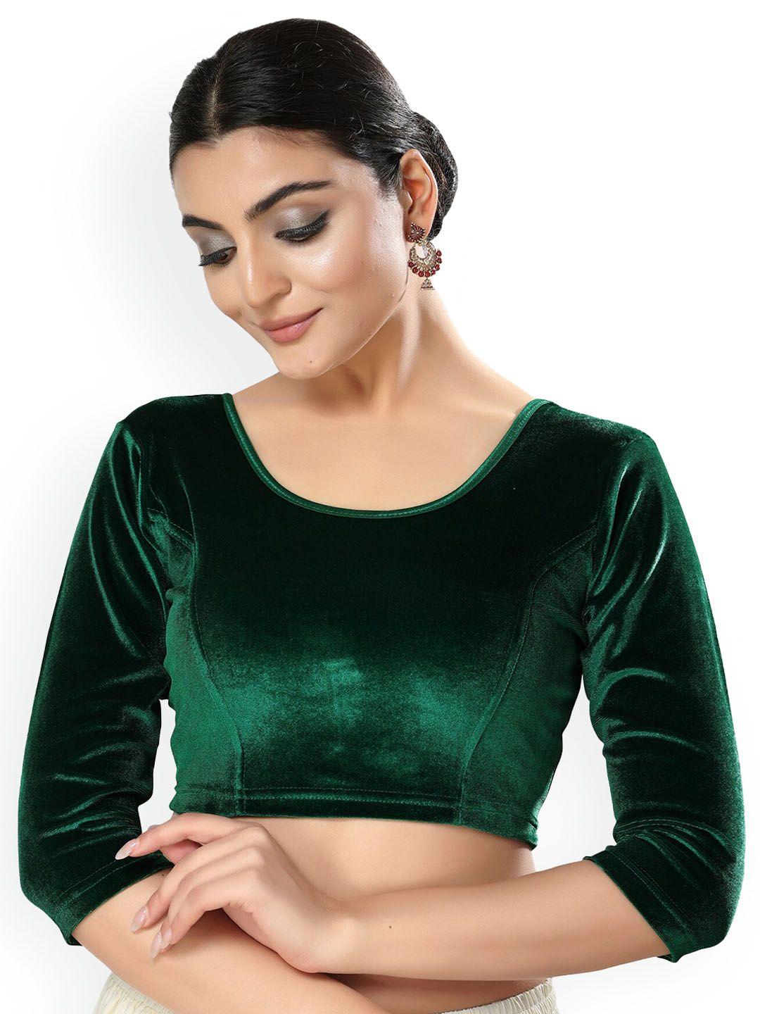 salwar studio round neck stretchable velvet saree blouse