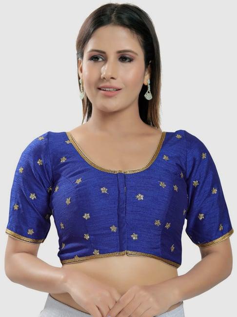 salwar studio royal blue embroidered readymade blouse