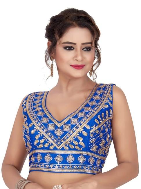 salwar studio royal blue raw silk embroidered blouse