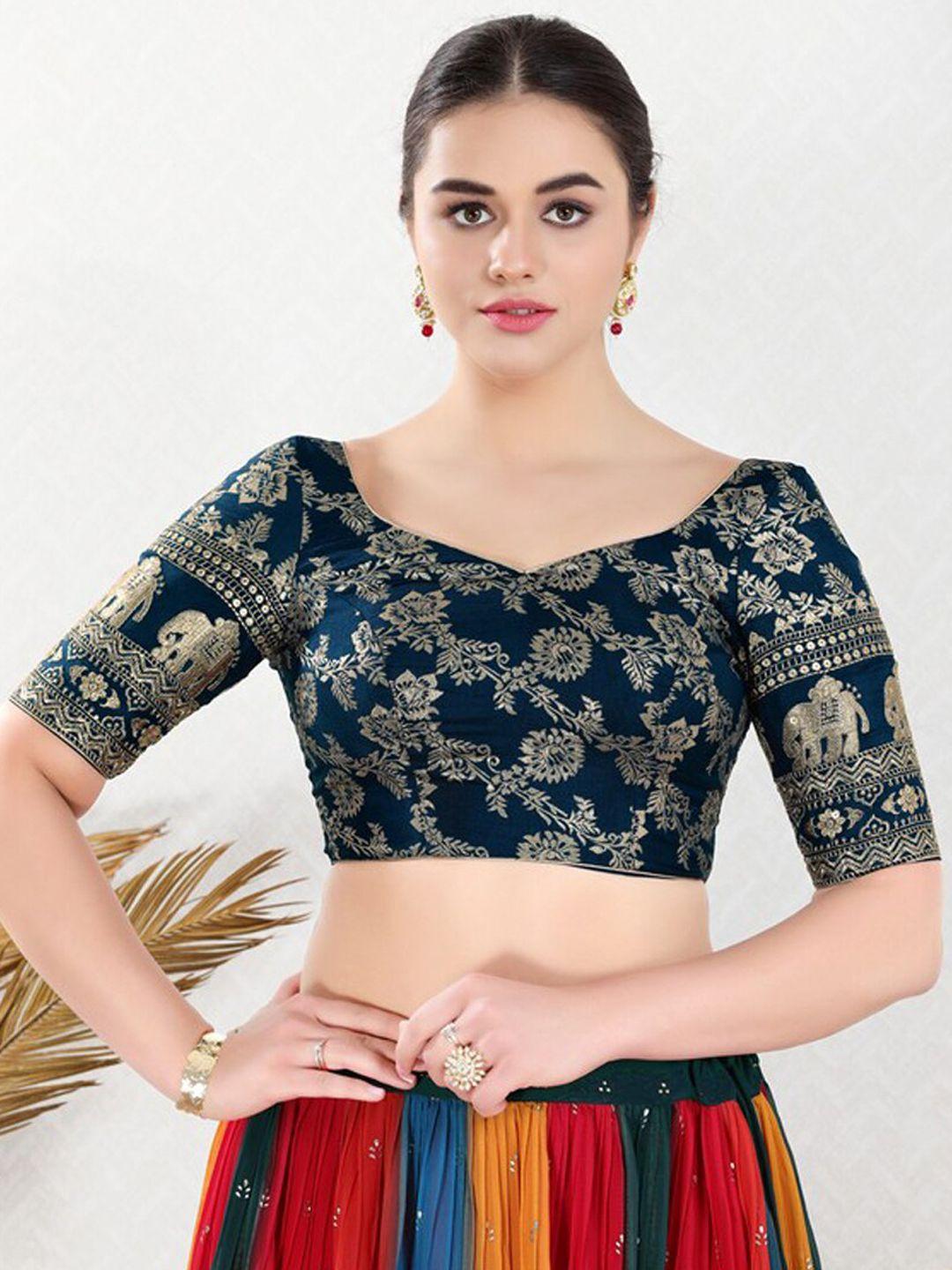 salwar studio sequinned embroidered jacquard saree blouse