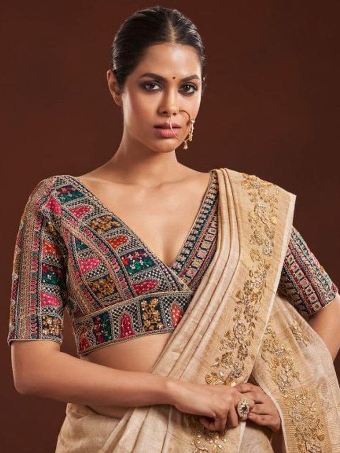 salwar studio v-neck embroidered saree blouse