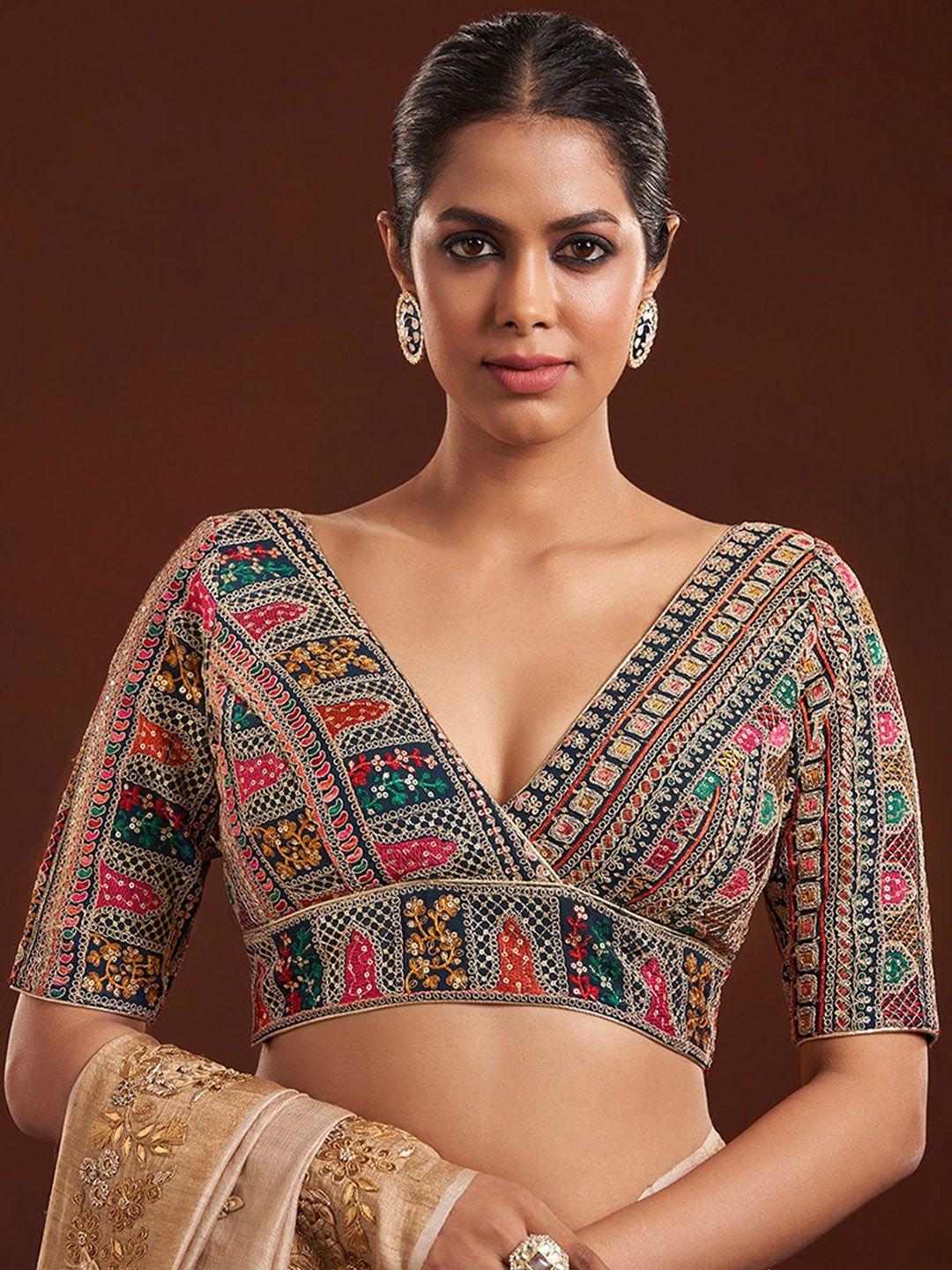 salwar studio v-neck embroidered saree blouse