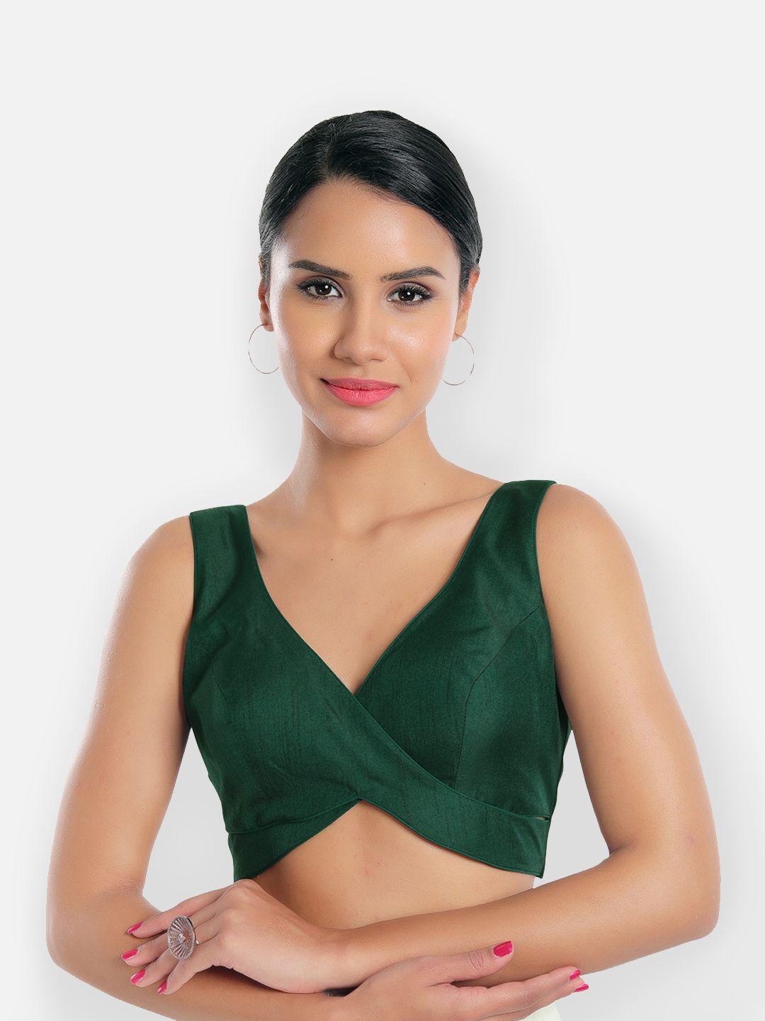 salwar studio v-neck sleeveless back open silk readymade saree blouse