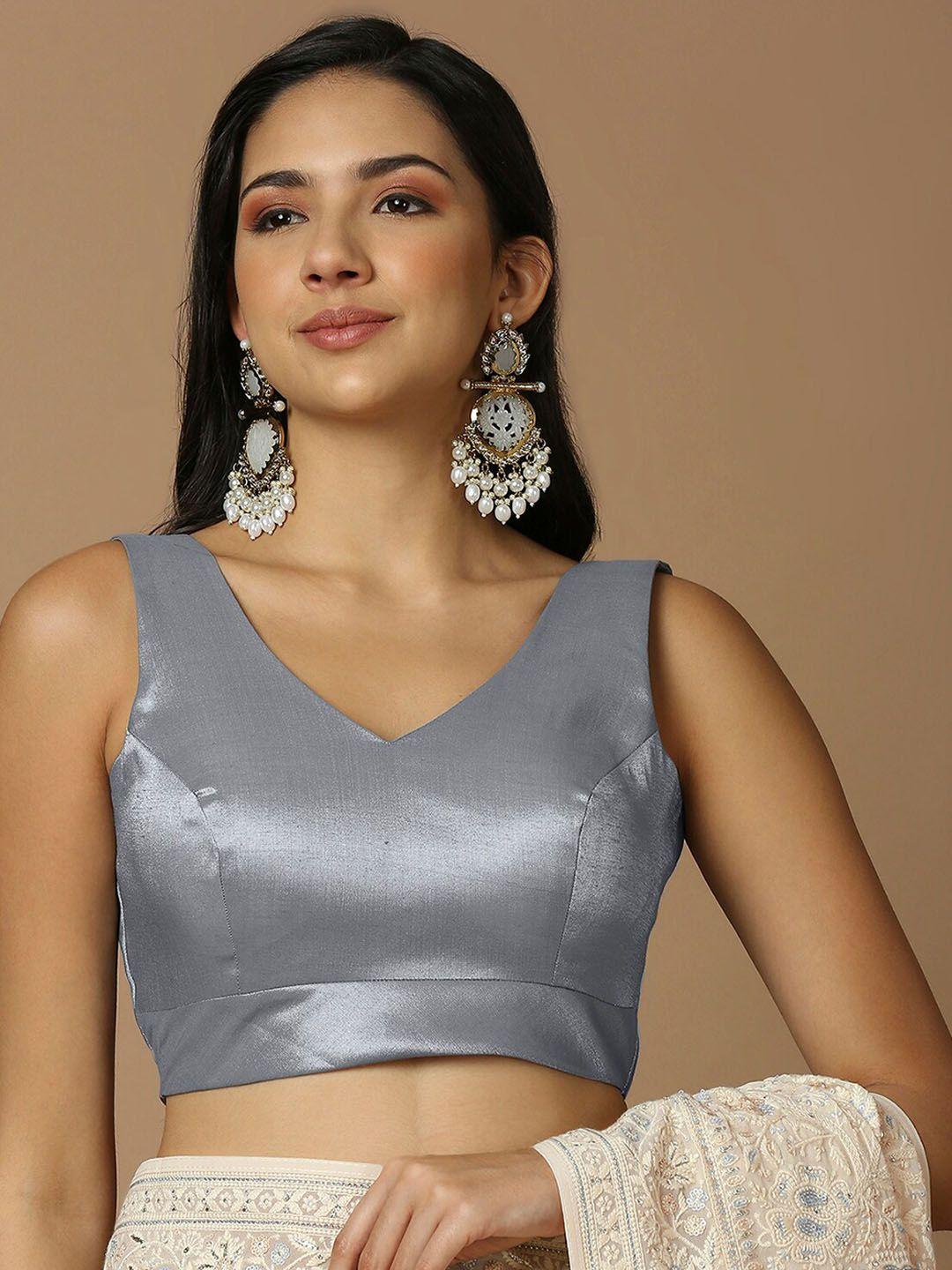 salwar studio v-neck sleeveless silk saree blouse