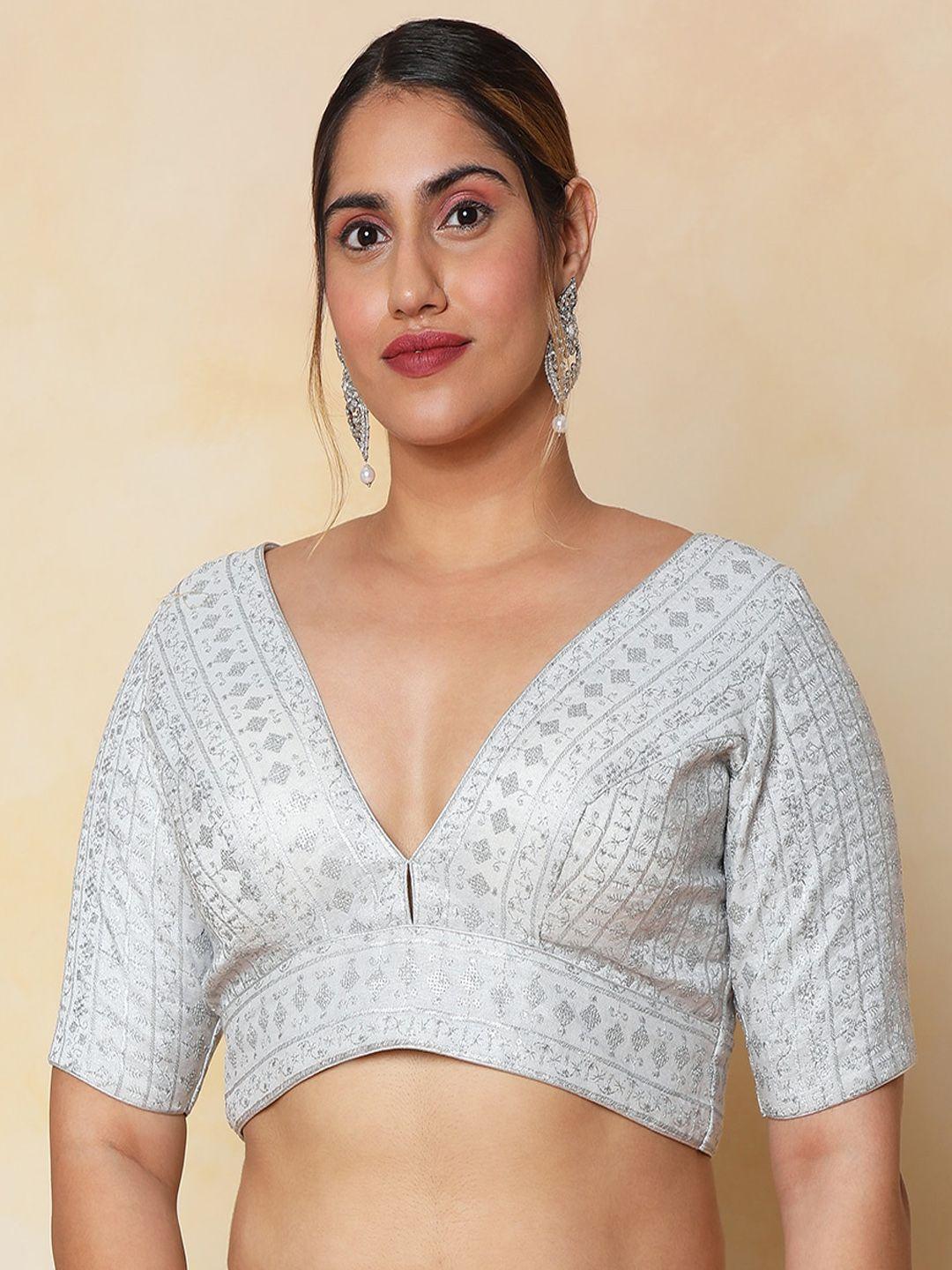 salwar studio v-neck tissue readymade saree blouse with tie -ups