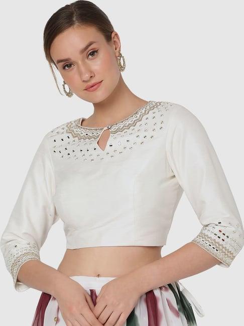 salwar studio white embroidered readymade blouse