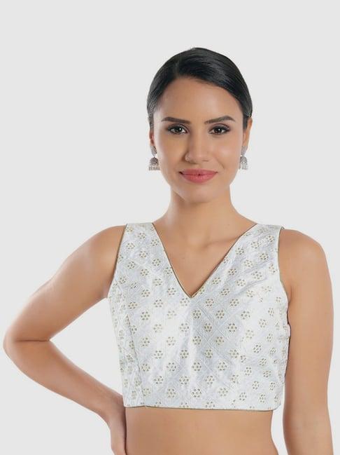 salwar studio white embroidered readymade blouse