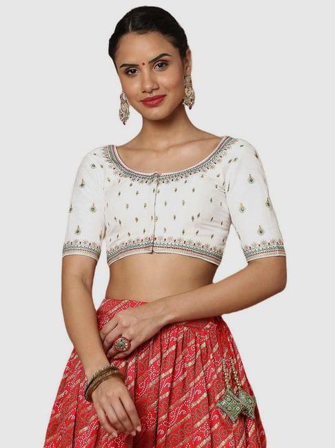 salwar studio white embroidered readymade blouse