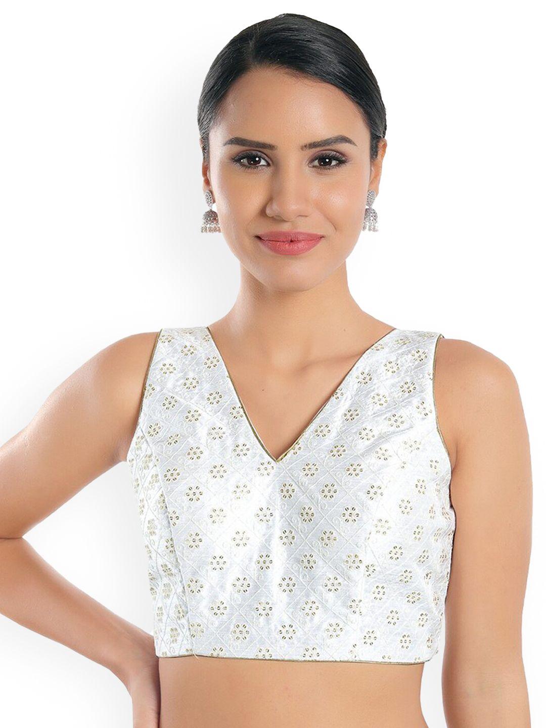 salwar studio white printed saree blouse