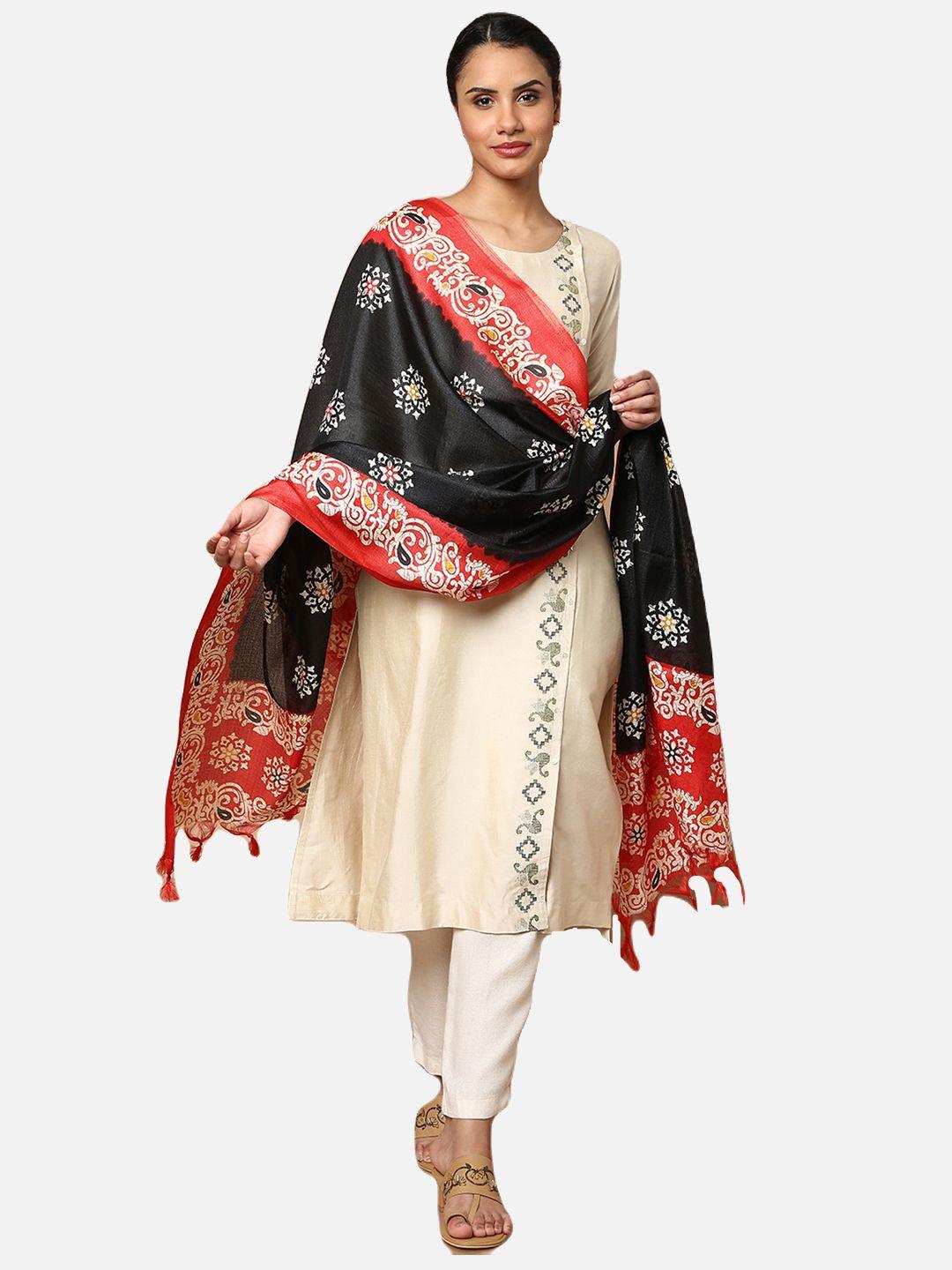 salwar studio women black & red ethnic motifs printed dupatta