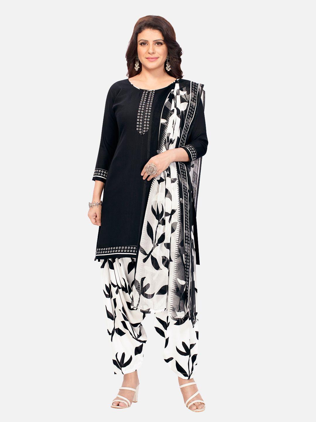 salwar studio women black & white printed unstitched dress material