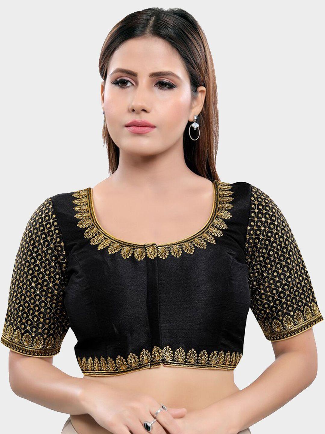 salwar studio women black embroidered readymade saree blouse